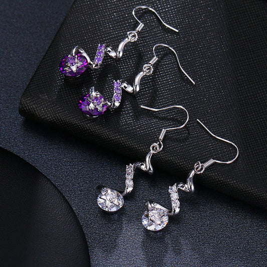 Purple Zircon Spiral Ear Hook Earrings - Zenoora
