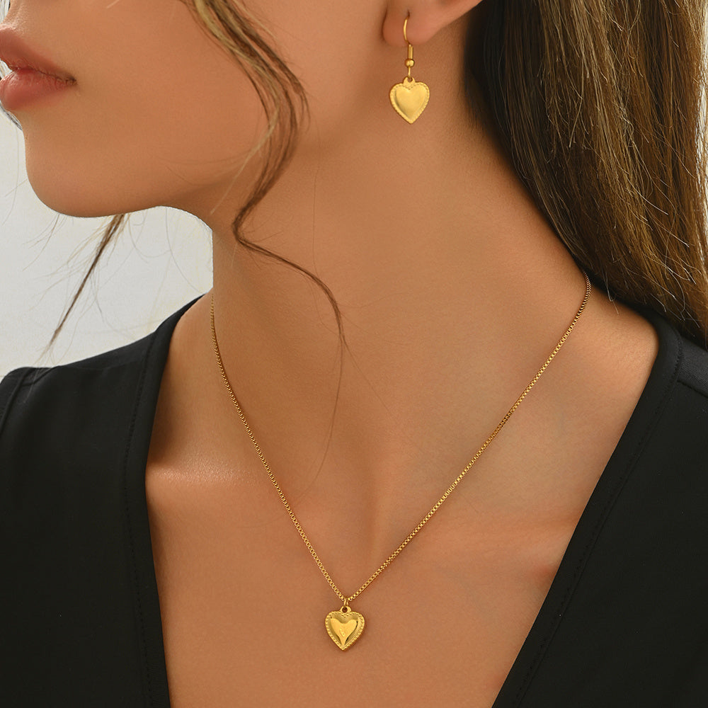 Lxalry 18K Gold Plated Puffy Heart Jewelry Set