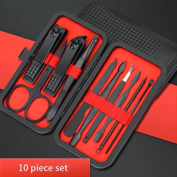 10-piece Black Nail Clipper Set With Travel Case - Zenoora