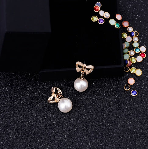 Lxalry Heart & Bow Pearl Zircon Earrings