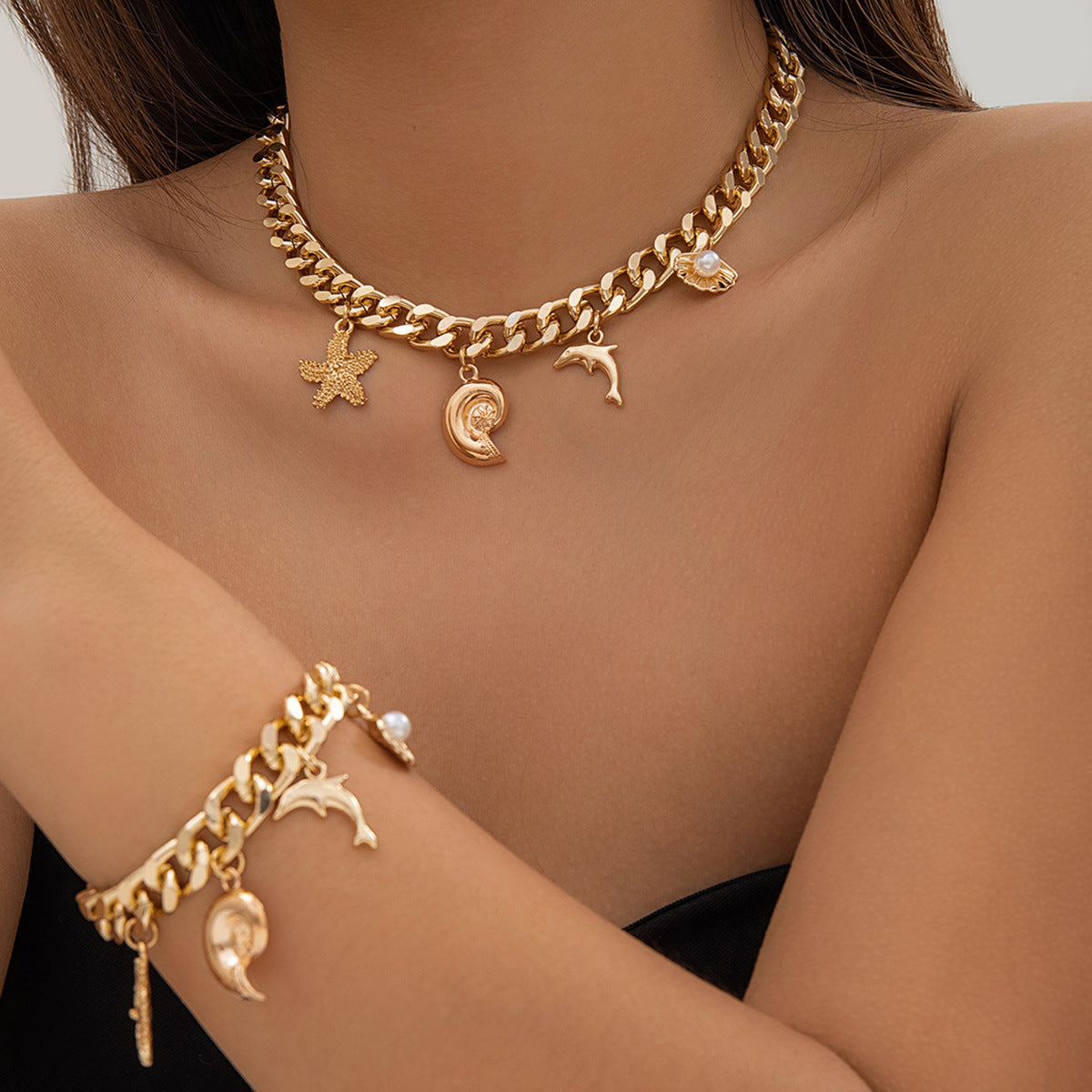 Ocean Muse Boho Shell & Dolphin Jewelry Set