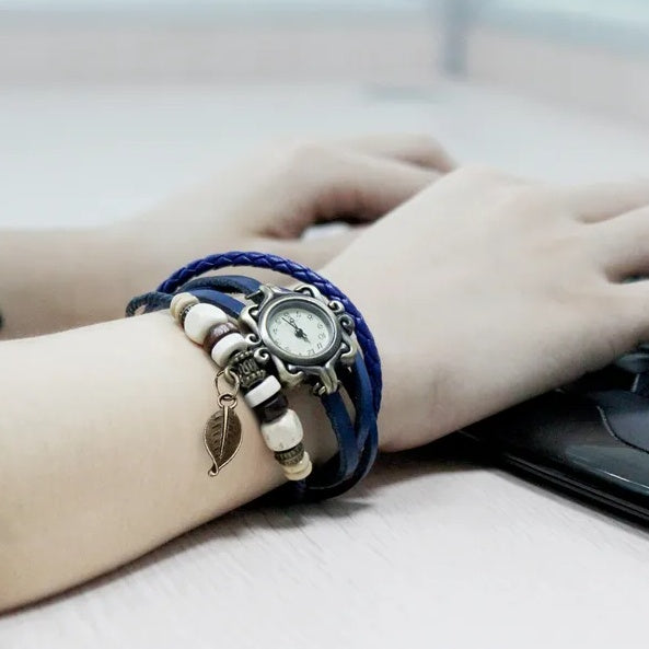 Bohemian Leather Leaf Watch (Blue)