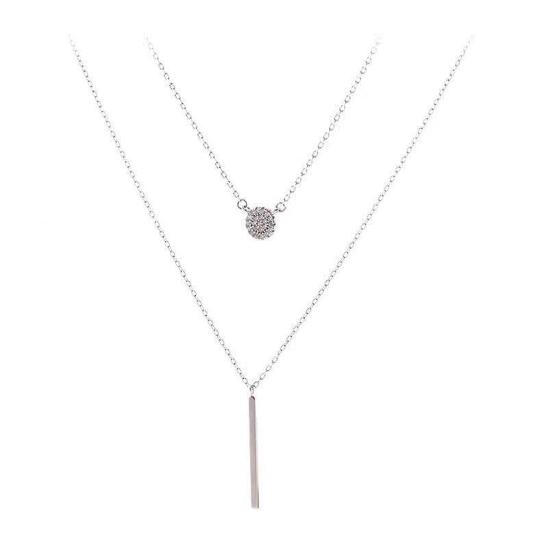 Lxalry Silver Double Chain Zircon Pendant Necklace