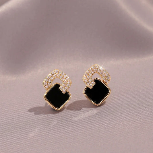 Women's Cross Black Small Square Earrings Versatile Gift