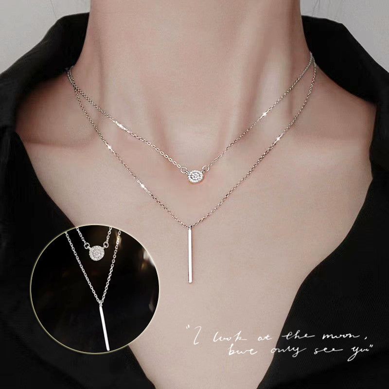 Lxalry Silver Double Chain Zircon Pendant Necklace