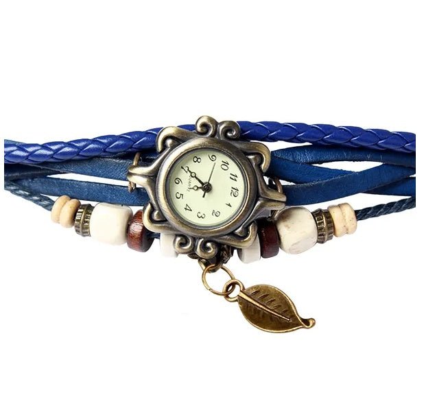 Bohemian Leather Leaf Watch (Blue) - Zenoora