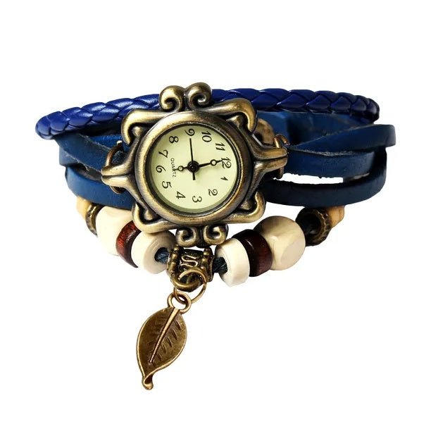 Bohemian Leather Leaf Watch (Blue) - Zenoora