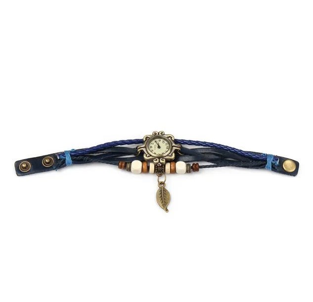 Bohemian Leather Leaf Watch (Blue) - Zenoora