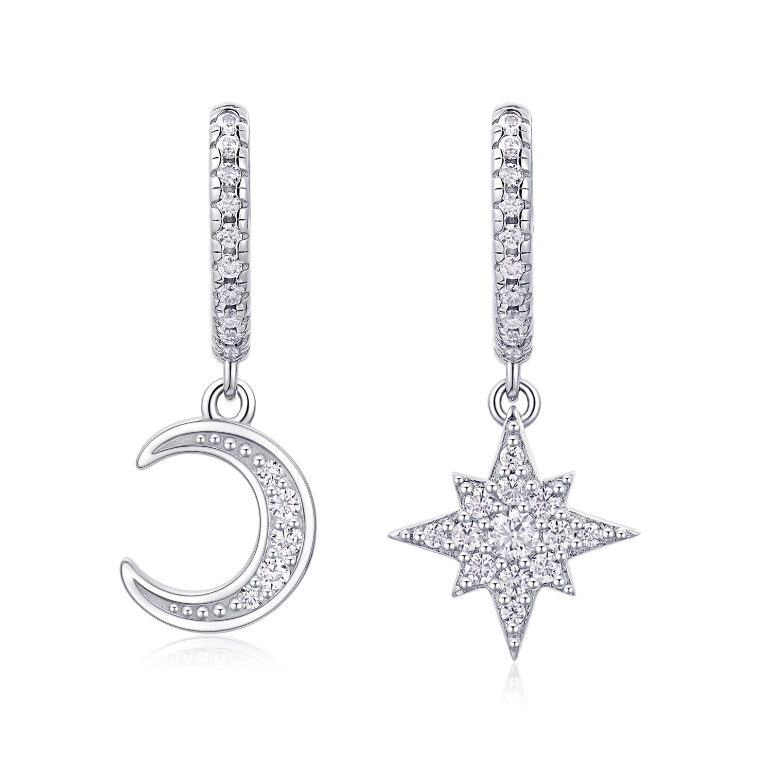 Star and Moon Moissanite Earrings Set