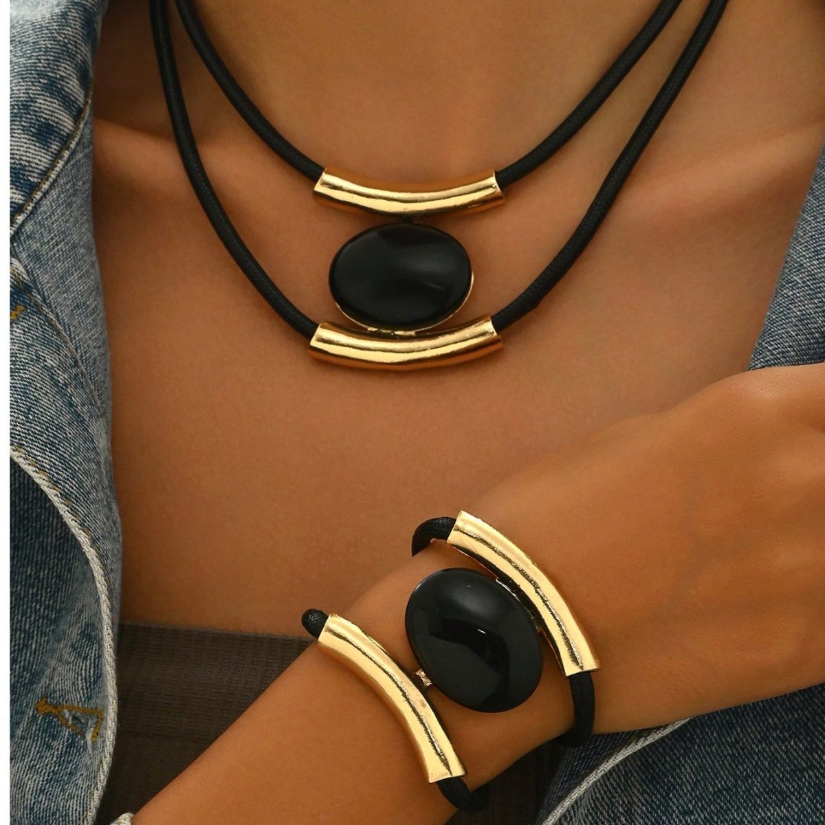 Golden Elegance 14K Black & Gold Statement Set - Zenoora