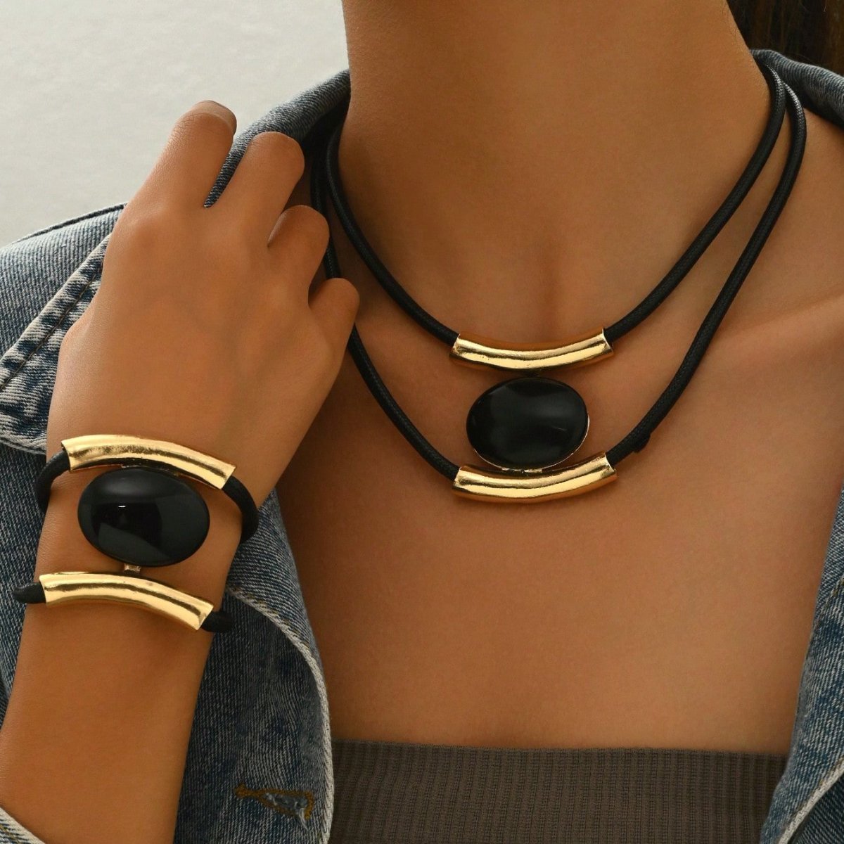 Golden Elegance 14K Black & Gold Statement Set - Zenoora