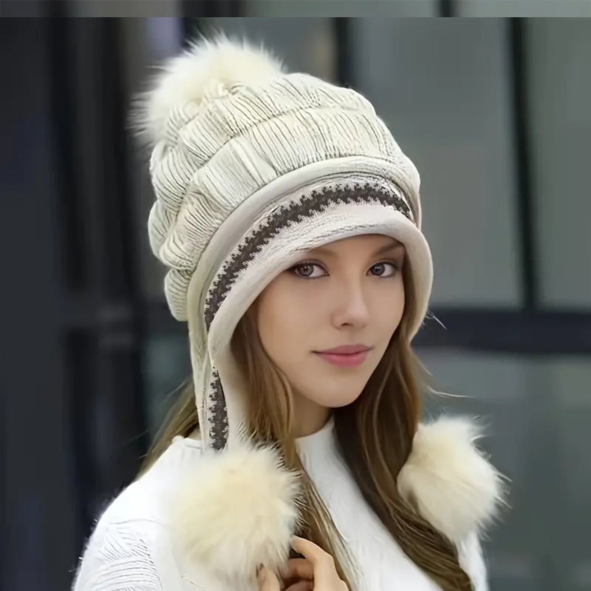 Knit Fleece Winter Beanie with Ear Flaps - Zenoora