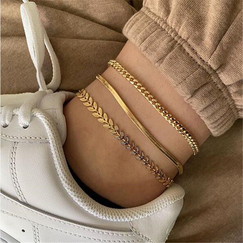 Leaf Aura Retro Chain Anklet - Zenoora