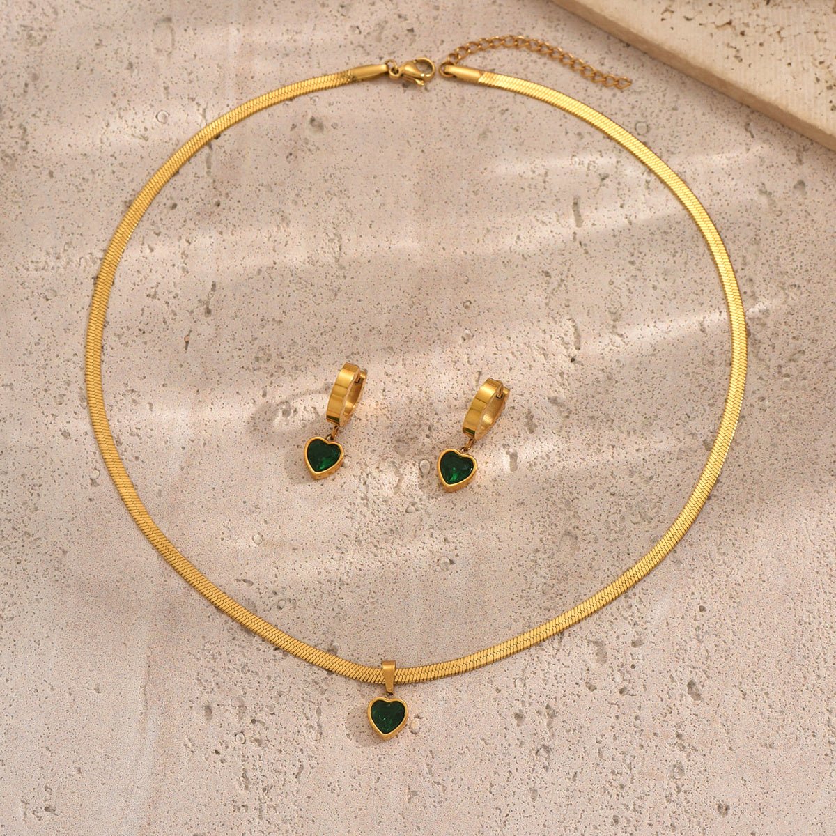 Lxalry 18K Gold Plated Green Heart Jewelry Set - Zenoora