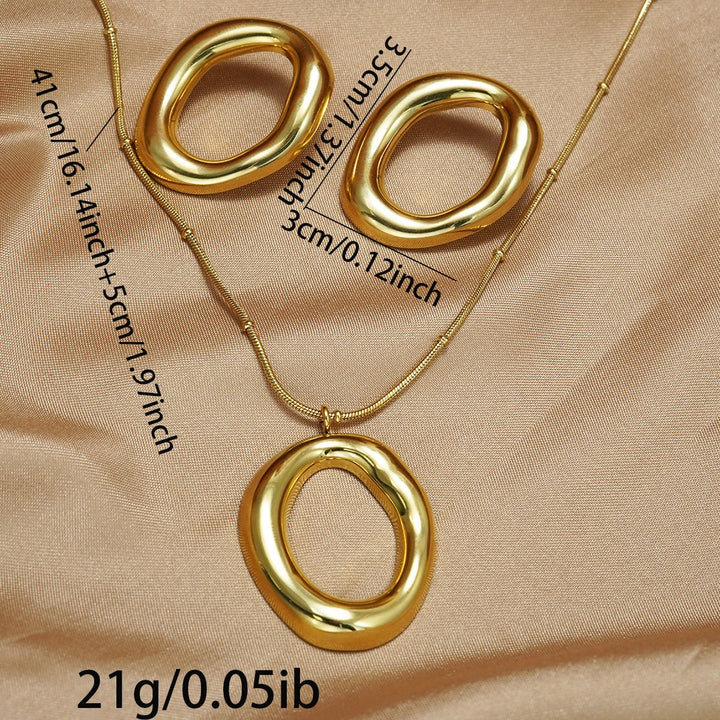 Lxalry 18K Gold Plated Oval Pendant Jewelry Set - Zenoora