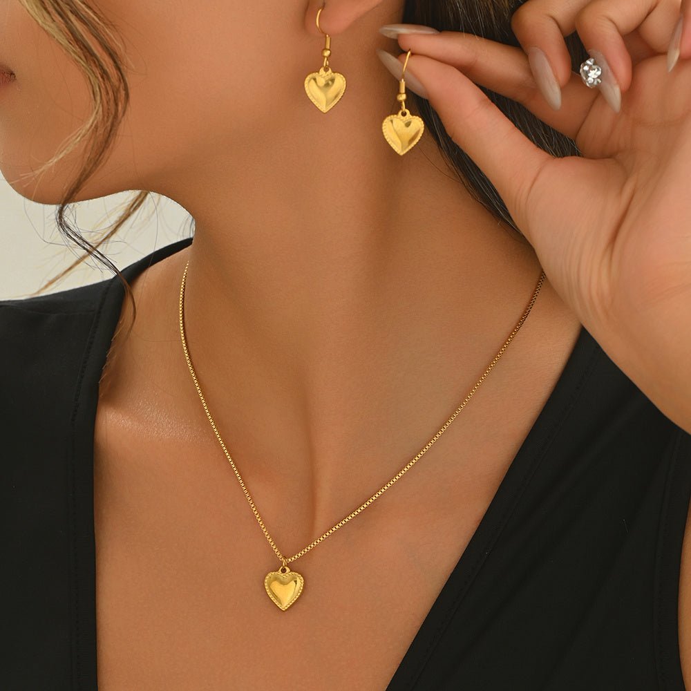 Lxalry 18K Gold Plated Puffy Heart Jewelry Set - Zenoora