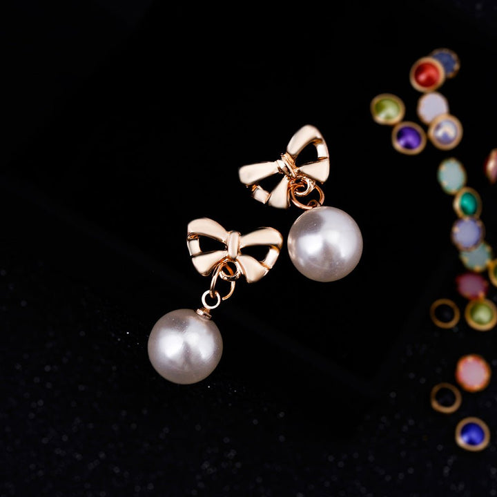 Lxalry Heart & Bow Pearl Zircon Earrings - Zenoora
