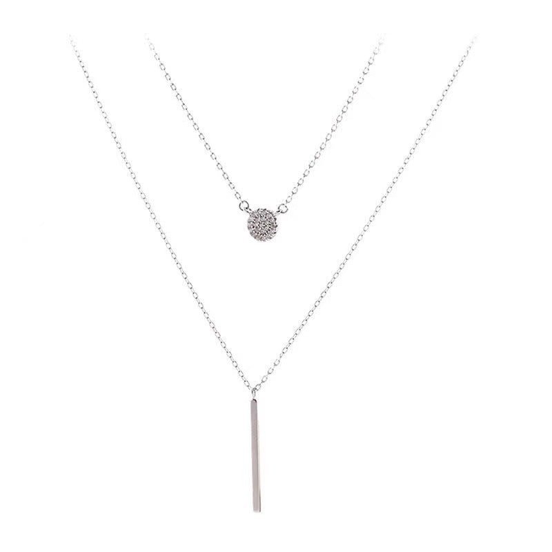 Lxalry Silver Double Chain Zircon Pendant Necklace - Zenoora