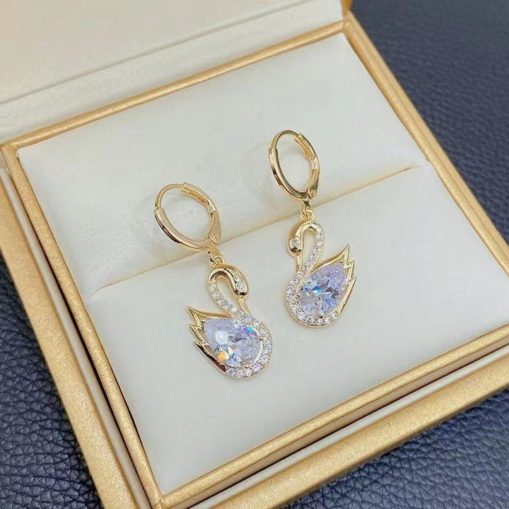Lxalry Sweet Swan Rhinestone Earrings - Zenoora