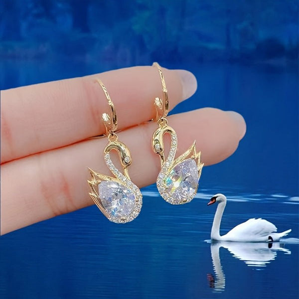 Lxalry Sweet Swan Rhinestone Earrings - Zenoora