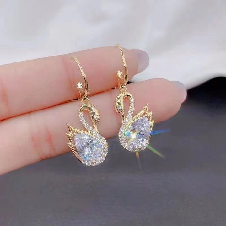 Lxalry Sweet Swan Rhinestone Earrings - Zenoora