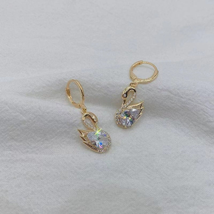 Lxalry Sweet Swan Rhinestone Earrings - Zenoora