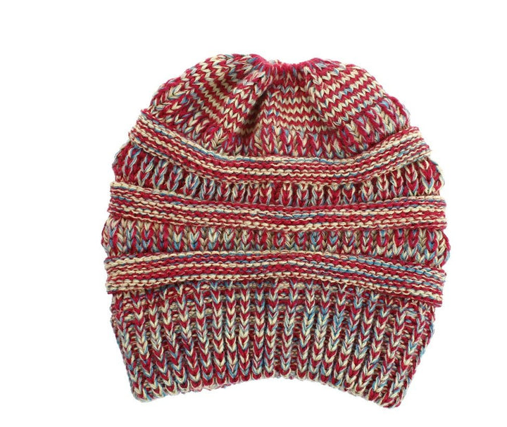 Mixed Color Knitted Ponytail Hat - Zenoora
