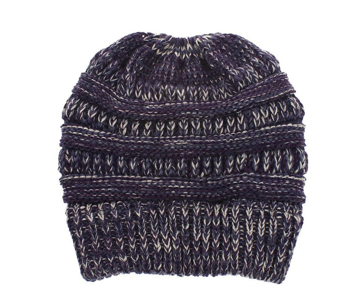 Mixed Color Knitted Ponytail Hat - Zenoora