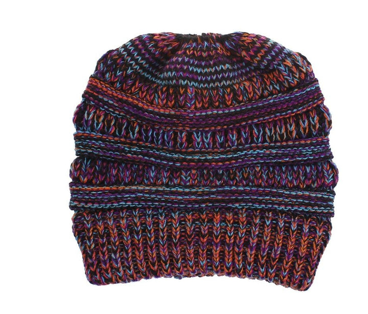 Mixed Color Knitted Ponytail Hat - Zenoora