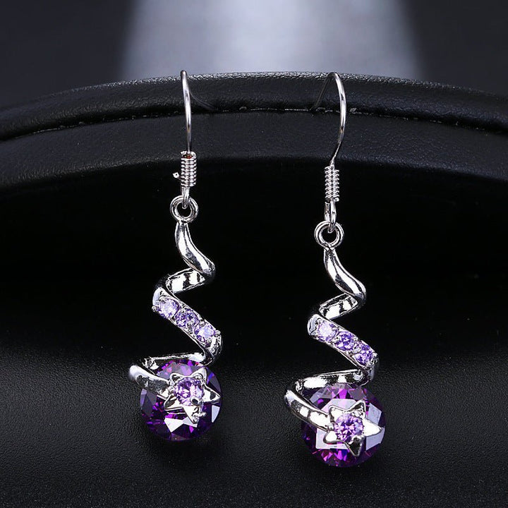 Purple Zircon Spiral Ear Hook Earrings - Zenoora