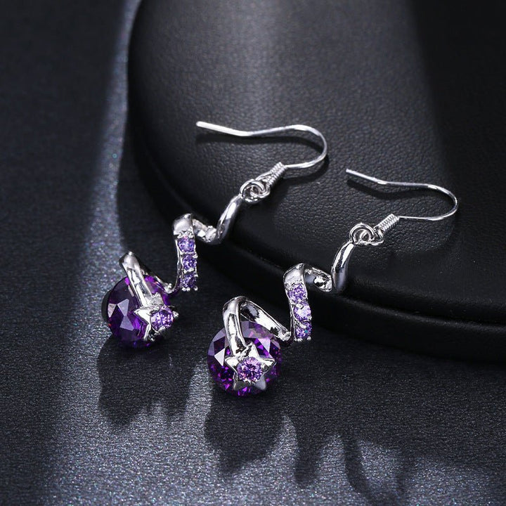 Purple Zircon Spiral Ear Hook Earrings - Zenoora