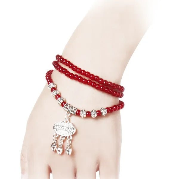 Red Agate Beaded Good Lock Bracelet - Zenoora