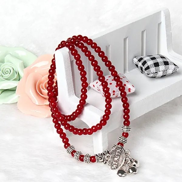 Red Agate Beaded Good Lock Bracelet - Zenoora