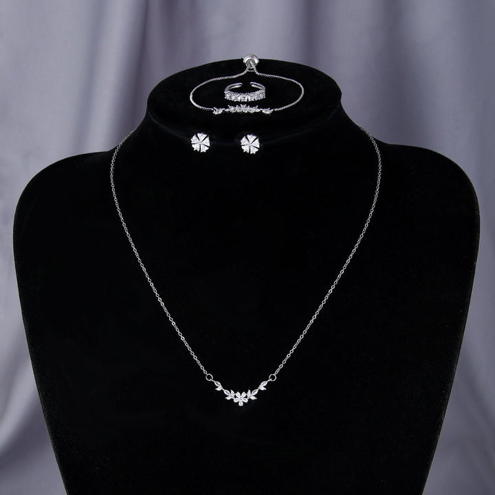 Silver Bloom Zircon Jewelry Set - Zenoora