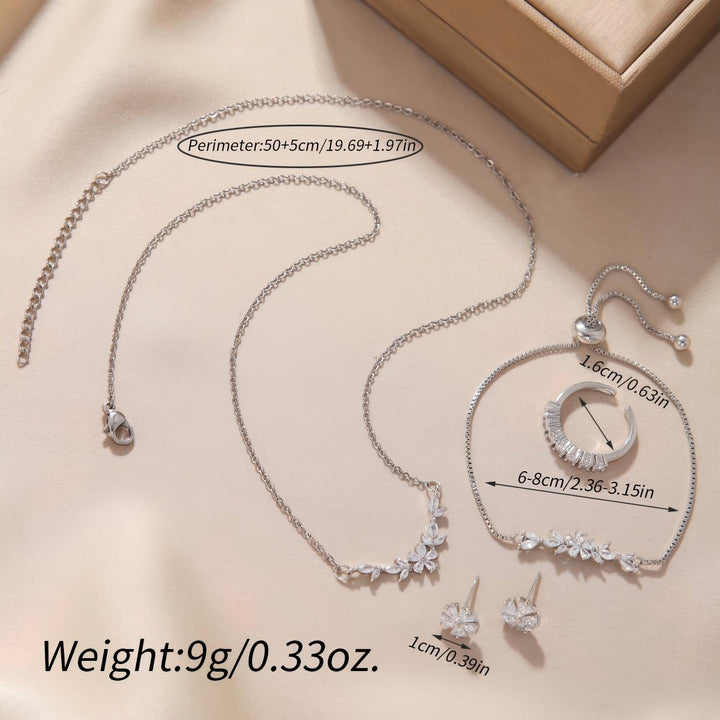 Silver Bloom Zircon Jewelry Set - Zenoora