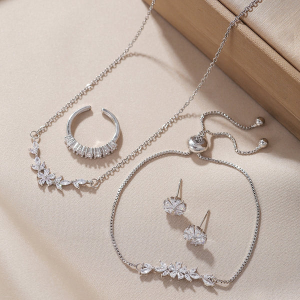 Silver Bloom Zircon Jewelry Set - Zenoora