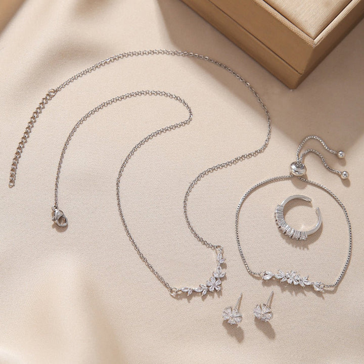 Silver Bloom Zircon Jewelry Set - Zenoora