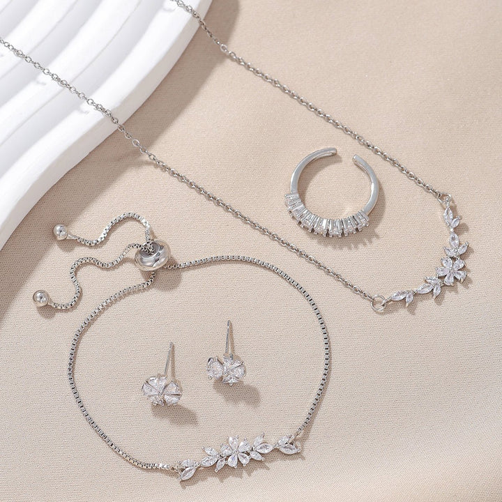 Silver Bloom Zircon Jewelry Set - Zenoora