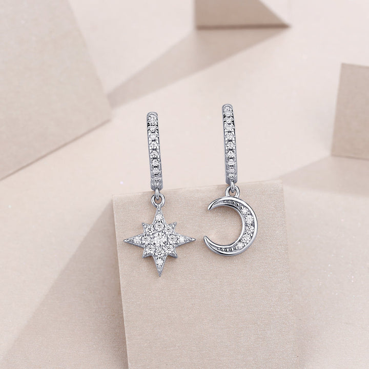 Star and Moon Moissanite Earrings Set - Zenoora