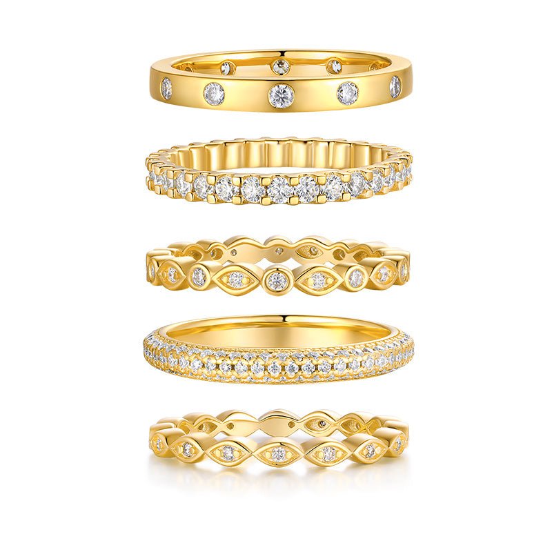 Starlight Golden Melody Moissanite Ring Set - Zenoora